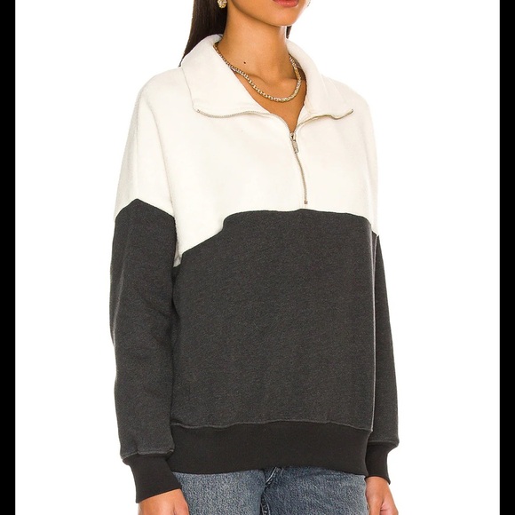 The Great. Gray White Colorblock Half Zip Sherpa Fleece Slouch oversized Sweater - Picture 1 of 11